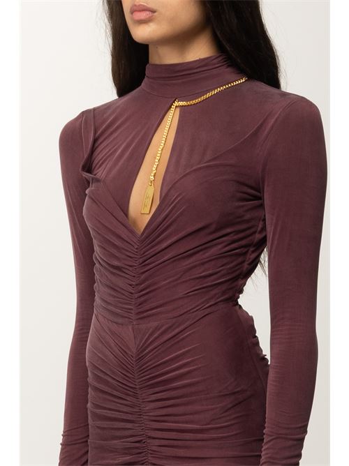 Red carpet dress in draped jersey with necklace ELISABETTA FRANCHI | AB61646E2.CG3